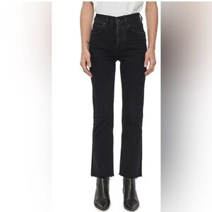 Anine Bing Lara Frated Hen Kick Flare Jeans in Black